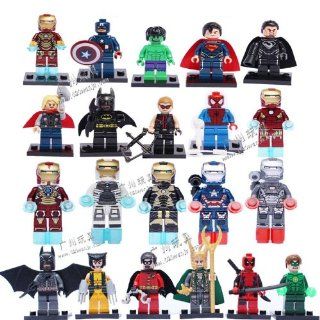 21 of Lego bricks Minifigures Avengers Iron Man superhero Batman Robin Hood Heroes Alliance 11 Toys & Games