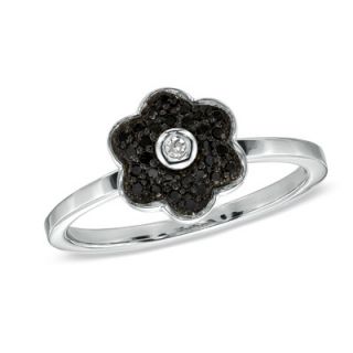 CT. T.W. Enhanced Black and White Diamond Stackable Flower Ring in