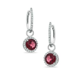 0mm Garnet and Lab Created White Sapphire Drop Earrings in Sterling