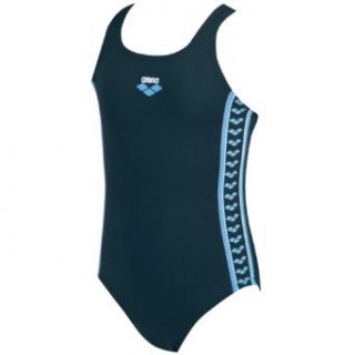 Arena Girls' Malison Jr Polyester Swim Pro Back Swimsuit, Black/Eolian Blue/White, 10Y  Athletic One Piece Swimsuits  Clothing