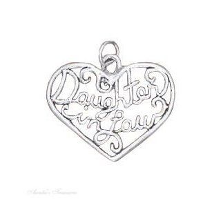 Sterling Silver 18" .8mm Wide Box Chain Necklace With "DAUGHTER In LAW" Open Filigree Heart Pendant Jewelry