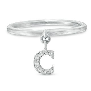 White Sapphire Initial C Stackable Dangle Ring in Sterling Silver