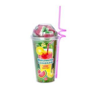 Drink Cup watermelon Lemonade Mix with 4 Ounce watermelon Gummy on Top  Party Candy Mix  Grocery & Gourmet Food