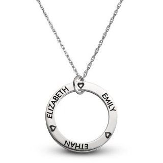 Personalized Sterling Family 3 Name Disk Pendant with Hearts Jewelry