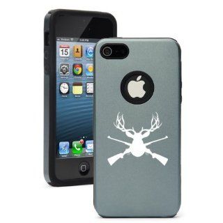 Apple iPhone 5 5S Silver Gray 5D3419 Aluminum & Silicone Case Cover Deer Hunter Head Rifle Cell Phones & Accessories