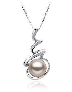 PearlsOnly Eldova White 8.5 9.0mm AAA Japanese Akoya 14K white gold Cultured Pearl Pendant Pendant Necklaces Jewelry