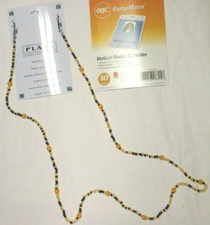 Very Fine Yellow and Onyx Black Beads Eye Glass or Vertical Badge Holder Medium Chain Necklace Jewelry