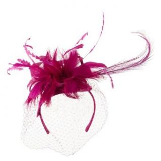 Double Layered Netting Fascinator with Feather   Magenta OSFM