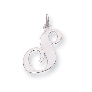 14k Gold White Gold Large Fancy Script Initial S Charm Jewelry