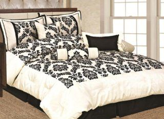 7Pcs Queen Avalon Bedding Comforter Set Black and White   Bed In A Bag