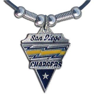 San Diego Chargers Leather Necklace w/Beads & Pewter Pendant   NFL Football Fan Shop Sports Team Merchandise  Sports & Outdoors