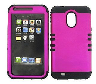 FOR SAMSUNG GALAXY S II S2 EPIC 4G TOUCH SPRINT D710 US CELLULAR R760 BLACK HYBRID IMPACT HARD PROTECTOR CASE WITH SOFT RUBBER SILICONE TWO LAYER DOUBLE RUGGED SNAP ON HOT PINK RUBBERIZED CELL PHONE COVER SKIN FACEPLATE Cell Phones & Accessories