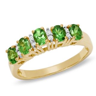 Tsavorite Five Stone Band in 10K Gold with Diamond Accents   Zales