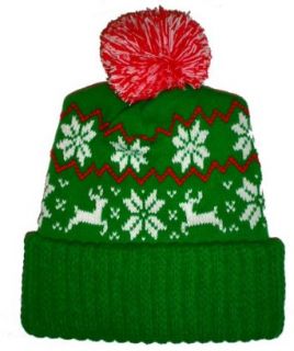 Green Ugly Sweater Reindeer Snowflake Knit Beanie Hat Cap Christmas at  Men�s Clothing store
