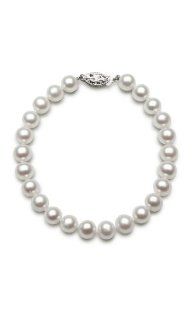 14K White Gold 6.5 7mm AAA Quality Cultured Akoya Pearl Strand Bracelet, 8 Inch Jewelry