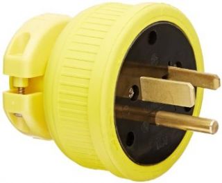 KH Industries P650DF Rubber/Polycarbonate Rewireable Flip Seal Straight Blade Plug, 2 Pole/3 Wire, 50 amps, 250V AC, Yellow Electric Plugs