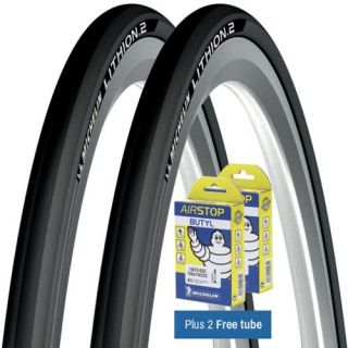 Michelin Lithion 2 Tyres Grey 25c + FREE Tubes