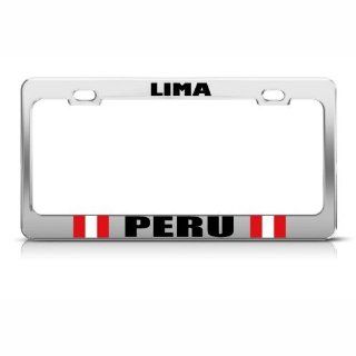 Lima Peru Flag Country Metal License Plate Frame Tag Holder Automotive