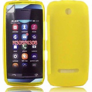 Gel Case Cover Skin And LCD Screen Protector For Nokia Asha 305 306 / Yellow Cell Phones & Accessories