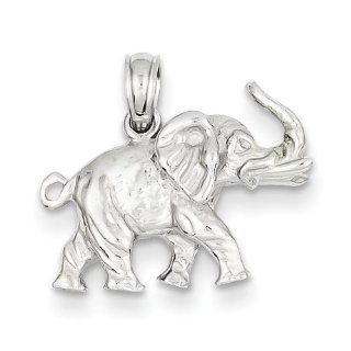 14k White Gold 3 D Elephant Profile Tusk Pendant   Measures 16x18mm   JewelryWeb Jewelry