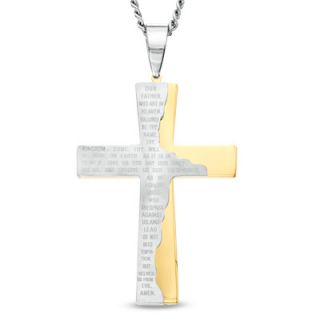 Mens Lords Prayer Cross Pendant in Two Tone Stainless Steel   24