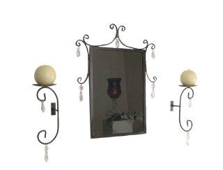    Hanging Crystals Mirror and Sconce Set   Candle Sconces