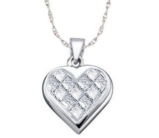 Princess Diamond Heart Pendant 14k White Gold (0.25 Carat) Jewel Tie Jewelry