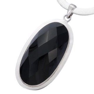So Chic Jewels   Sterling Silver Facet Black Onyx Oval Pendant (Sold alone chain not included) So Chic Jewels Jewelry