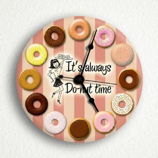 It's Always Donut Time Retro Theme Doughnut 6" Silent Wall Clock (Includes Desk/Table Stand)  