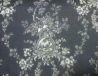 54" Wide Fabric "Country House, Color Black" Waverly Toile Fabric By the Yard