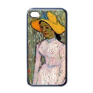 Young Girl Standing Against A Background Of Wheat By Vincent Van Gogh Black Iphone 4   Iphone 4s Case Cell Phones & Accessories