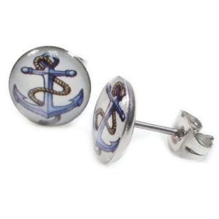 Pair Stainless Steel Ship Anchor Rope Post Stud Earrings 9mm Jewelry