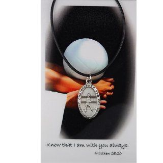 GIRLS VOLLEYBALL SPORT MEDAL PENDANT NECKLACE AND ALWAYS WITH YOU PRAYER CARD RELIGIOUS SAINT CHRISTOPER SPORT MEDAL Jewelry