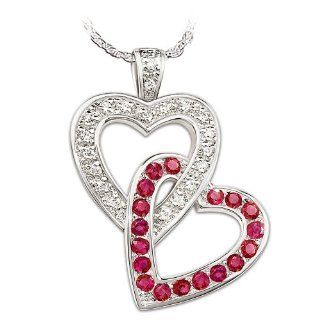 Always In My Heart Engraved Diamond And Ruby Heart Pendant Romantic Jewelry Gift by The Bradford Exchange Pendant Necklaces Jewelry