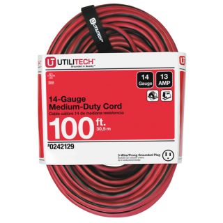 Utilitech 100 ft 13 Amp 14 Gauge Red/Black Outdoor Extension Cord
