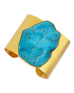 22k Plated Gold & Large Turquoise Cuff   Dina Mackney