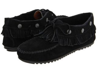Minnetonka Fringed Moc Womens Lace Up Moc Toe Shoes (Black)