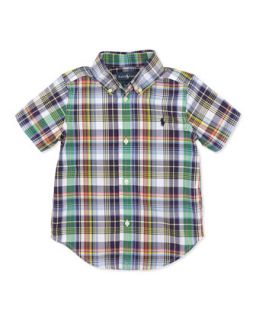 Blake Plaid Short Sleeve Shirt, Navy, Boys 2T 3T   Ralph Lauren Childrenswear