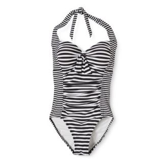 Womens Stripe 1 Piece Swimsuit  Black S