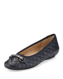 Suzy Quilted Nappa Ballet Flat, Navy