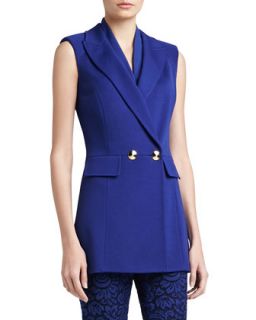 Womens Milano Knit Double Breasted Sleeveless Jacket with Padded Shoulder &