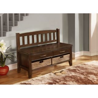 Langley Collection Walnut Brown Entryway 4 drawer Storage Bench