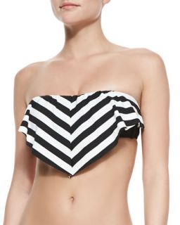 Womens Cabana Stripe Ruffle Bra Style Bikini Top, Black/White   Ella Moss Swim