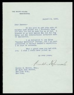 Typed letter signed by FDR one week before the outbreak of World War II in Europe, informing his friend that he must cancel plans for a getaway because of the "international situation" Entertainment Collectibles
