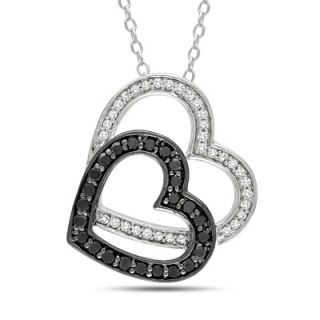 CT. T.W. Enhanced Black and White Diamond Double Heart Pendant in