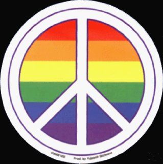 Gay Pride Rainbow Behind White Peace Sign   3 7/8"   Sticker / Decal Automotive