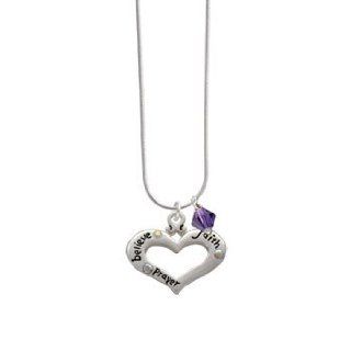 Heart with 3 AB Crystals   Believe, Faith, Prayer Purple Velvet Swarovski Bic Jewelry