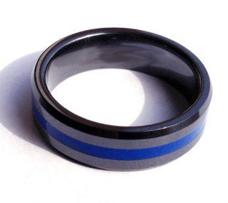 Police Ring Ceramic Brotherhood Band Thin Blue Line sizes 5 15 7mm width Jewelry