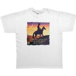 MENS T SHIRT  PINK   SMALL   I Will Cause You To Ride On The High Places Of The Earth   Christian Cowboy Horse Clothing
