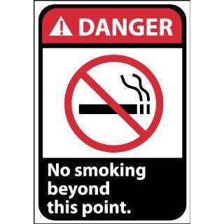 NMC DGA7PB ANSI Sign, Legend "DANGER   No smoking beyond thisd point" with Graphic, 10" Length x 14" Height, Pressure Sensitive Vinyl, Black/Red on White